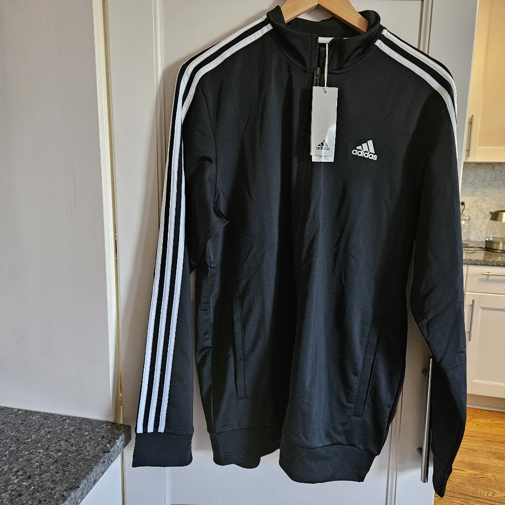 Adidas Black Track Jacket with White Stripes